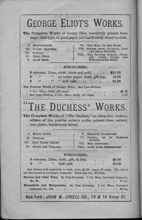 Advertisement included in the back of Faith and Unfaith by The Duchess.