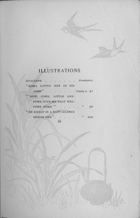 List of illustrations in Watanna's The Heart of Hyacinth.